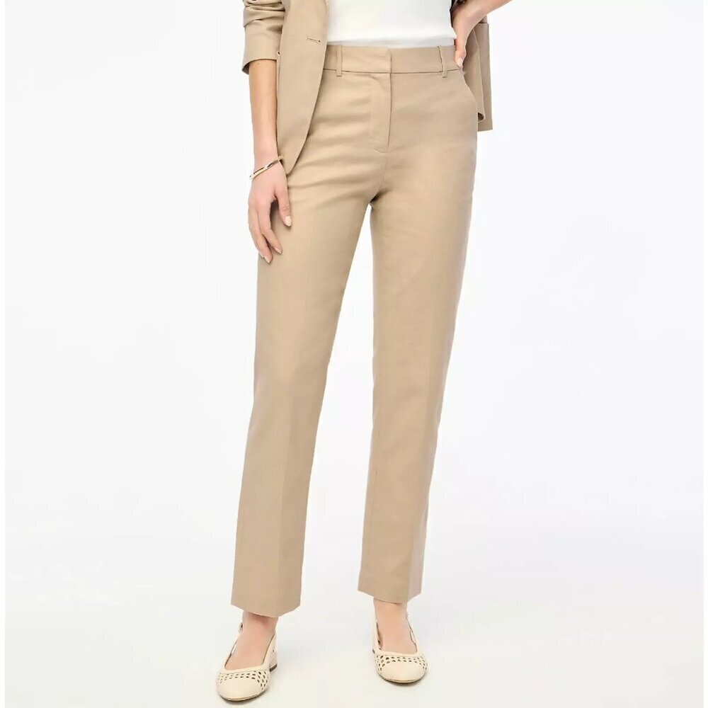 J. Crew Kallie Stretch Linen Blend Straight Leg Pants Size Tan 14 NWT